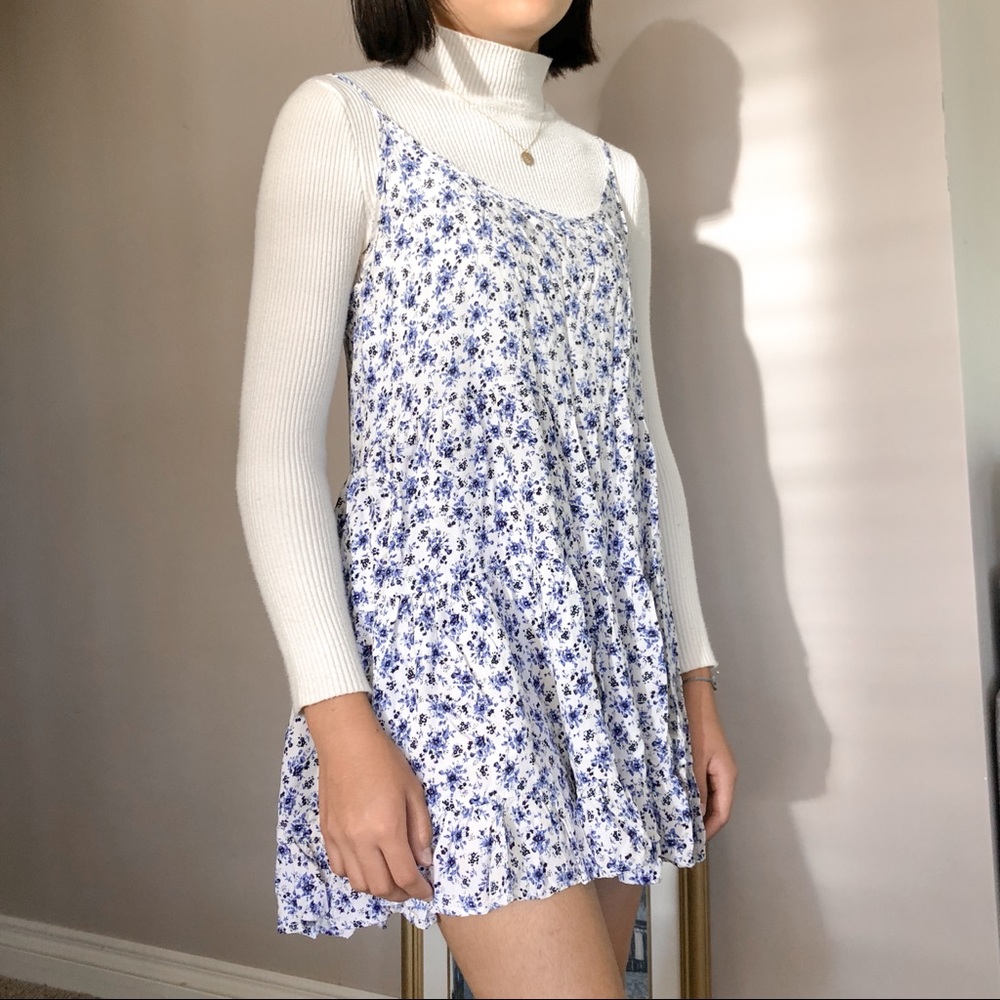 floral blue and white babydoll dress